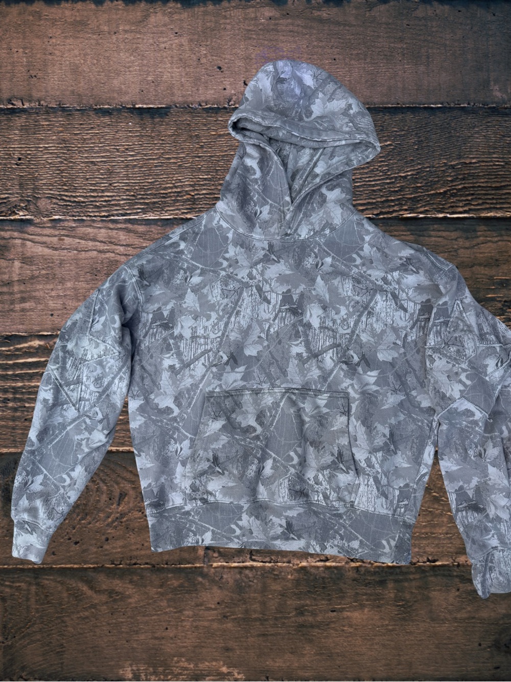 Aéropostale Cloud Soft Gray Leaf Camo Hoodie Oversized Pullover Sweatshirt Size